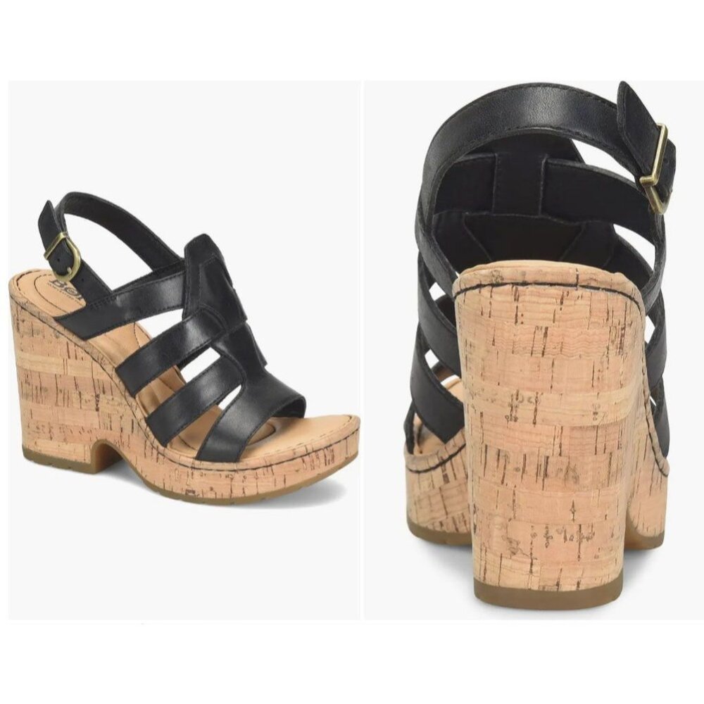 Bernese Cage Wedge Sandal BLACK LEATHER‎ $90 NWT